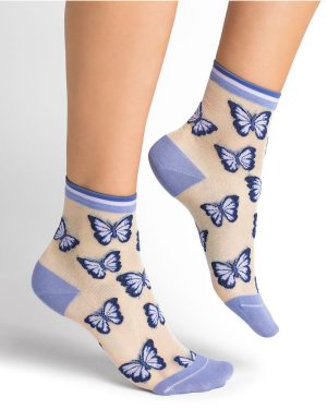 Bleuforêt Transparent Ankle Socks with Butterfly Pattern